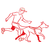 Σκίτσο ενός ατόμου που τρέχει με ένα σκυλί σε λουρί