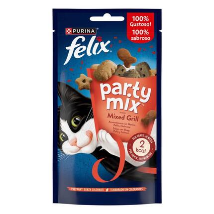 Το Felix® Party Mix Mixed Grill με γεύση Βοδινό, Κοτόπουλο και Σολομό περιέχει μια ακαταμάχητη ποικιλία από λιχουδιές, γεμάτη