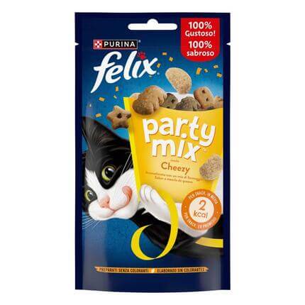 Το Felix® Party Mix Cheezy Mix, περιέχει μια ακαταμάχητη, πολύχρωμη ποικιλία από λιχουδιές, γεμάτη δελεαστικά αρώματα και νόσ