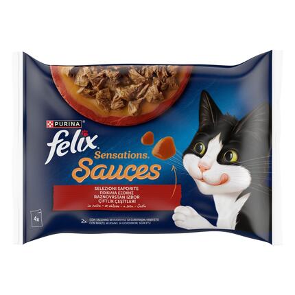 FELIX® Sensations Sauces Πολυσυσκευασία με Γαλοπούλα σε Σάλτσα με Γεύση Μπέικονκ & Βοδινό σε Σάλτσα με Ντομάτα