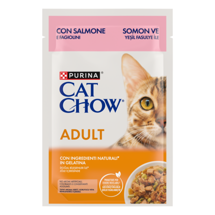 CAT CHOW ADULT Σολομό & Πράσινα Φασολάκια σε Ζελέ
