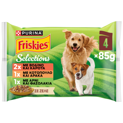 PURINA® FRISKIES® Adult με Βοδινό, Κοτόπουλο και Αρνί σε Ζελέ