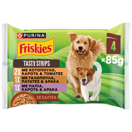 FRISKIES ADULT TASTY STRIPS ΠΟΛΥΣΥΣΚΕΥΑΣΙΑ με Κοτόπουλο, Γαλοπούλα και Πάπια σε Σάλτσα