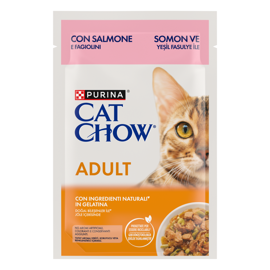 CAT CHOW ADULT Σολομό & Πράσινα Φασολάκια σε Ζελέ