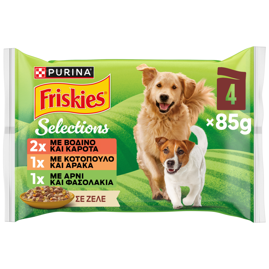PURINA® FRISKIES® Adult με Βοδινό, Κοτόπουλο και Αρνί σε Ζελέ