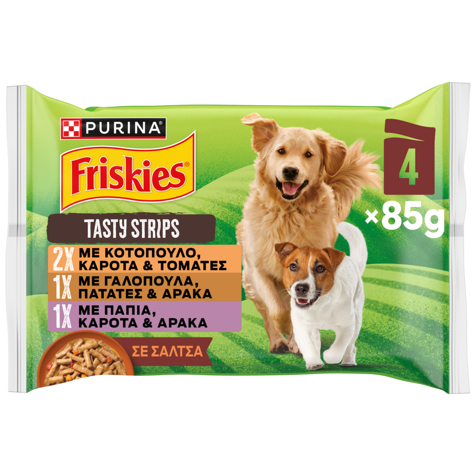 FRISKIES ADULT TASTY STRIPS ΠΟΛΥΣΥΣΚΕΥΑΣΙΑ με Κοτόπουλο, Γαλοπούλα και Πάπια σε Σάλτσα