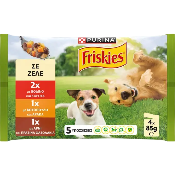 PURINA® FRISKIES® Adult με Βοδινό, Κοτόπουλο και Αρνί σε Ζελέ