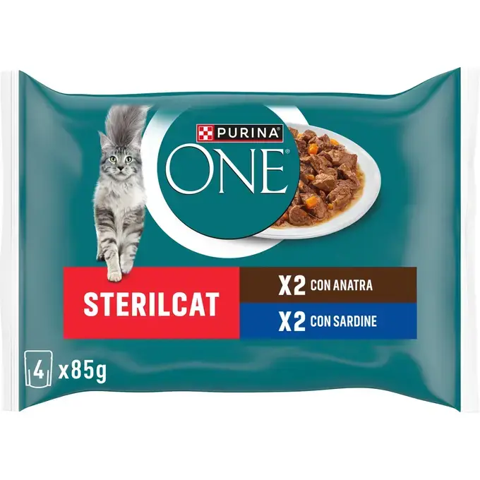 PURINA ONE STERILCAT Φιλετάκια σε σάλτσα με Πάπια και Καρότα & Σαρδέλες και Πράσινα Φασολάκια 