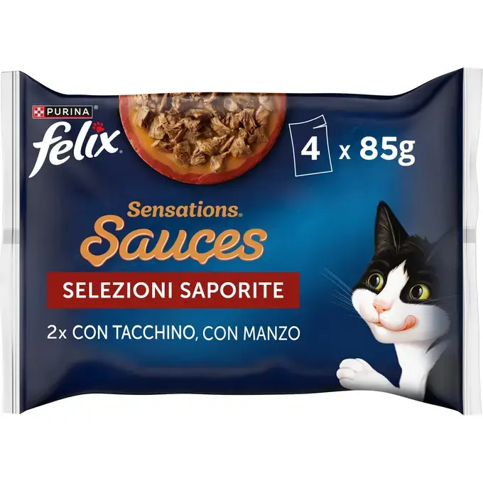 FELIX® Sensations Sauces Πολυσυσκευασία με Γαλοπούλα σε Σάλτσα με Γεύση Μπέικονκ & Βοδινό σε Σάλτσα με Ντομάτα