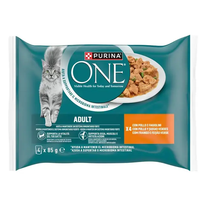 PURINA ONE ADULT Φιλετάκια σε σάλτσα με Κοτόπουλο και Πράσινα Φασολάκια & Βοδινό και Καρότα 