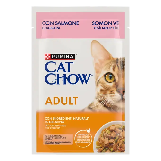 CAT CHOW ADULT Σολομό & Πράσινα Φασολάκια σε Ζελέ