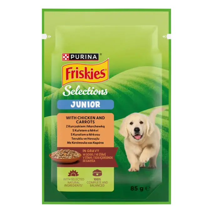 Friskies® JUNIOR με Κοτόπουλο και Καρότα σε Σάλτσα