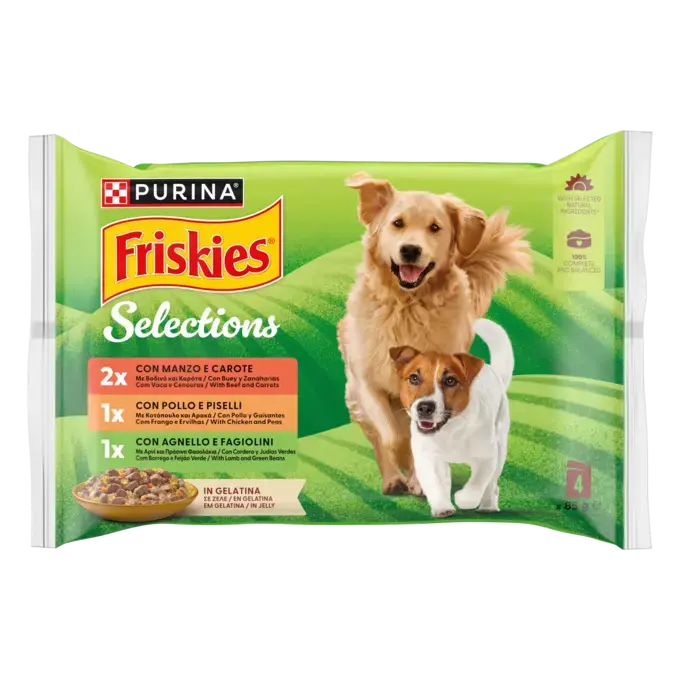 PURINA® FRISKIES® Adult με Βοδινό, Κοτόπουλο και Αρνί σε Ζελέ