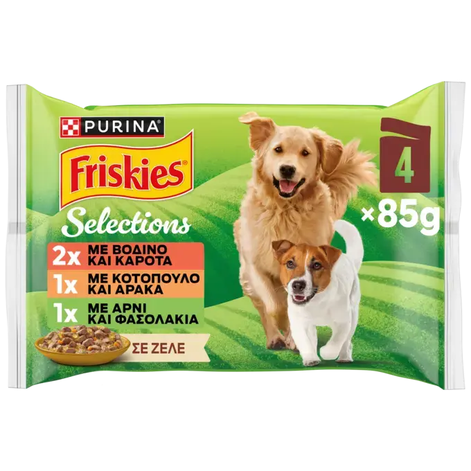 PURINA® FRISKIES® Adult με Βοδινό, Κοτόπουλο και Αρνί σε Ζελέ