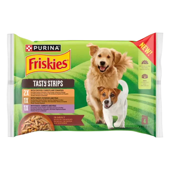 FRISKIES ADULT TASTY STRIPS ΠΟΛΥΣΥΣΚΕΥΑΣΙΑ με Κοτόπουλο, Γαλοπούλα και Πάπια σε Σάλτσα 