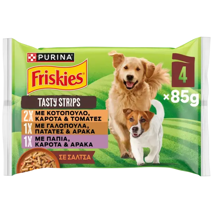 FRISKIES ADULT TASTY STRIPS ΠΟΛΥΣΥΣΚΕΥΑΣΙΑ με Κοτόπουλο, Γαλοπούλα και Πάπια σε Σάλτσα 